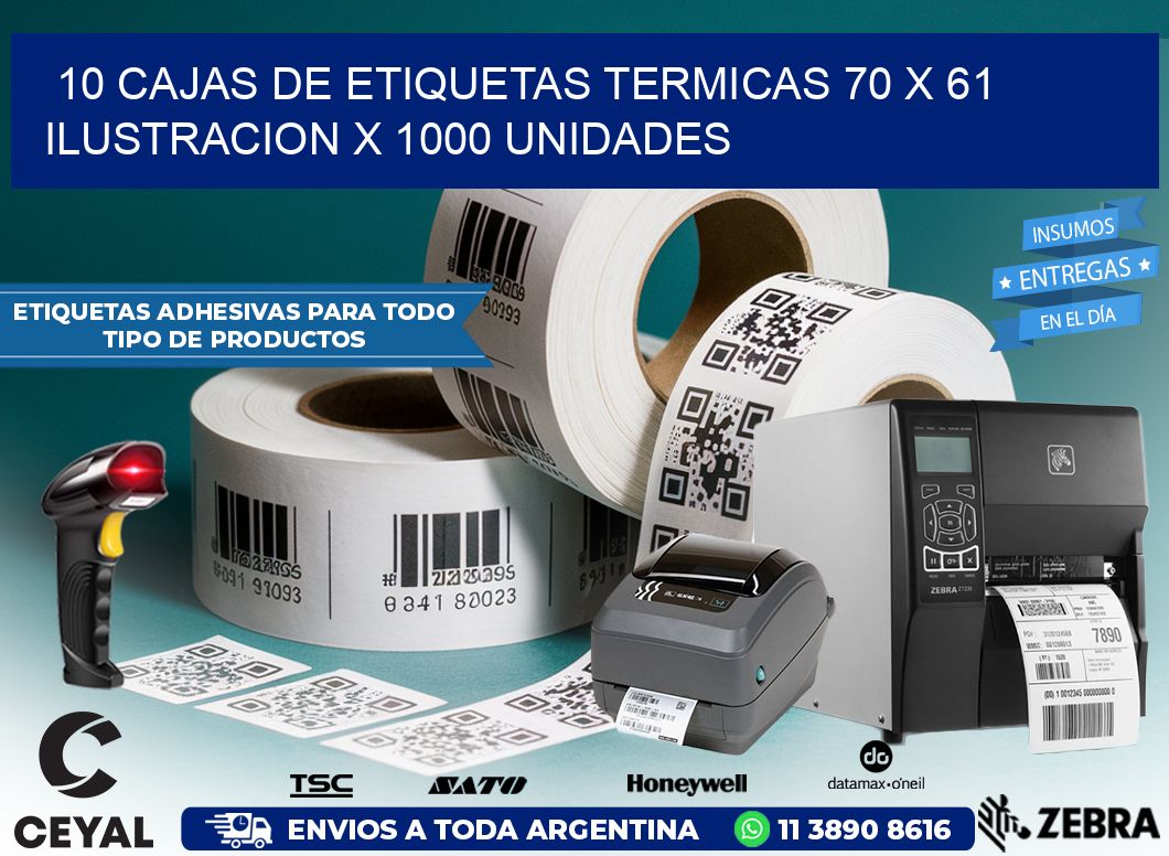 10 CAJAS DE ETIQUETAS TERMICAS 70 x 61 ILUSTRACION X 1000 UNIDADES