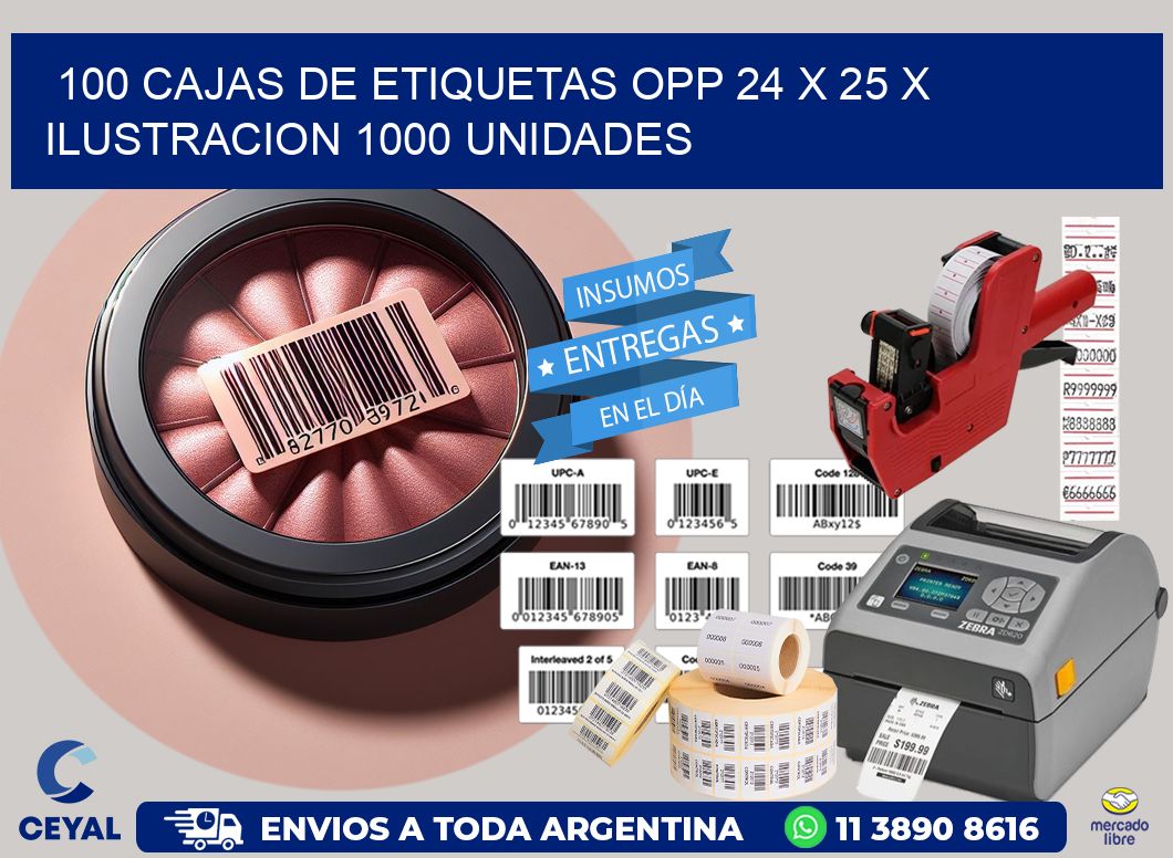 100 CAJAS DE ETIQUETAS OPP 24 x 25 X ILUSTRACION 1000 UNIDADES