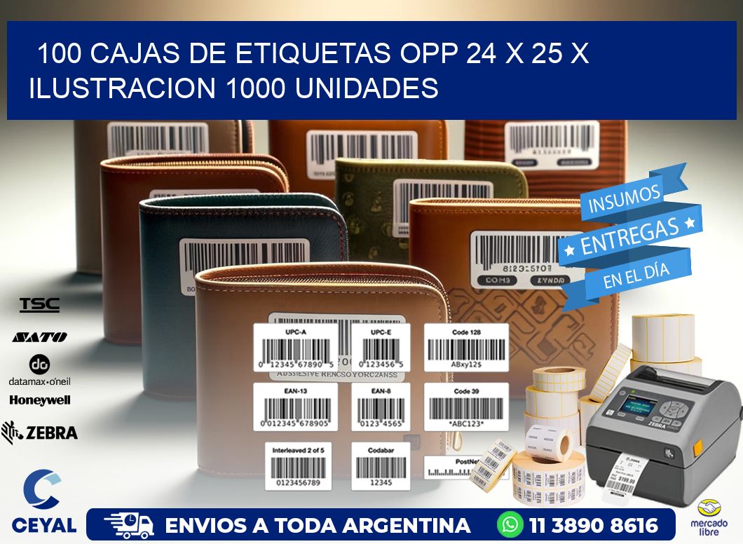 100 CAJAS DE ETIQUETAS OPP 24 x 25 X ILUSTRACION 1000 UNIDADES