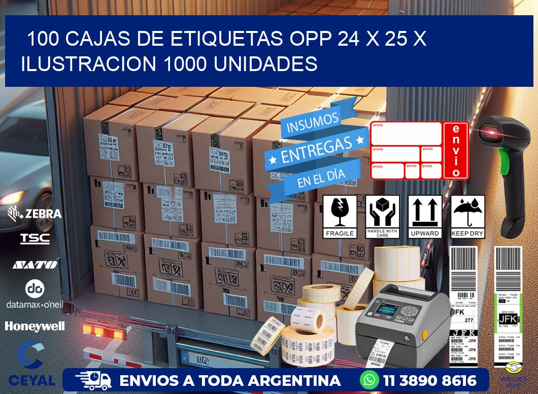 100 CAJAS DE ETIQUETAS OPP 24 x 25 X ILUSTRACION 1000 UNIDADES