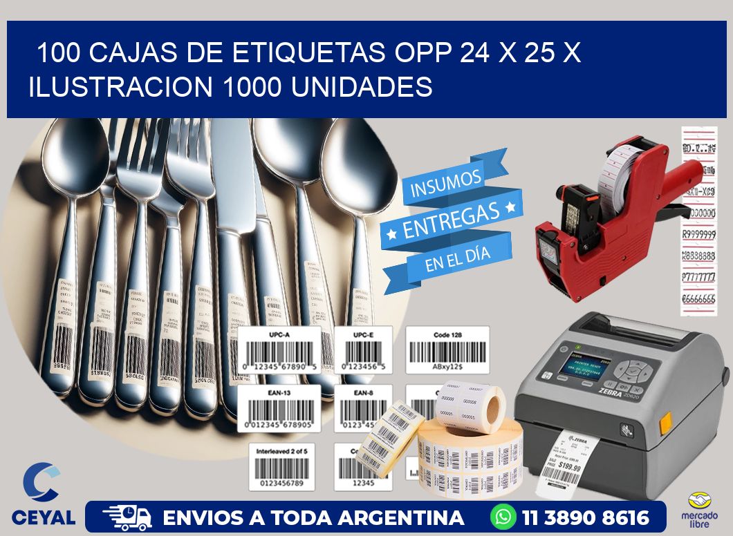 100 CAJAS DE ETIQUETAS OPP 24 x 25 X ILUSTRACION 1000 UNIDADES