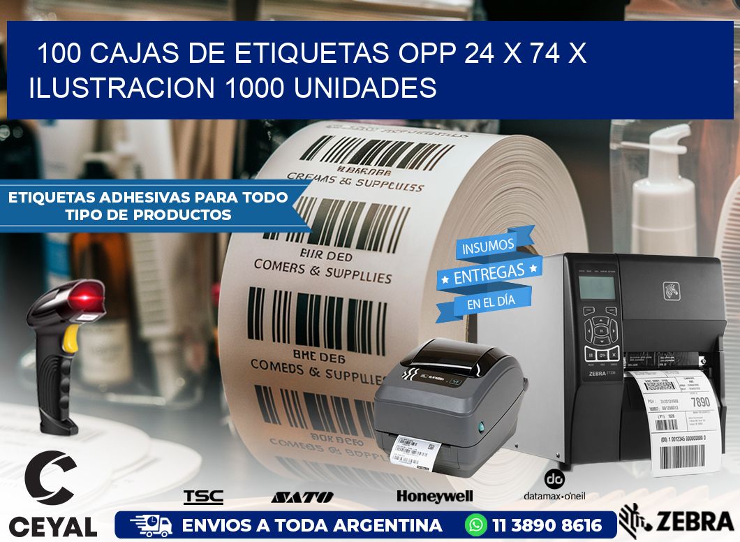 100 CAJAS DE ETIQUETAS OPP 24 x 74 X ILUSTRACION 1000 UNIDADES