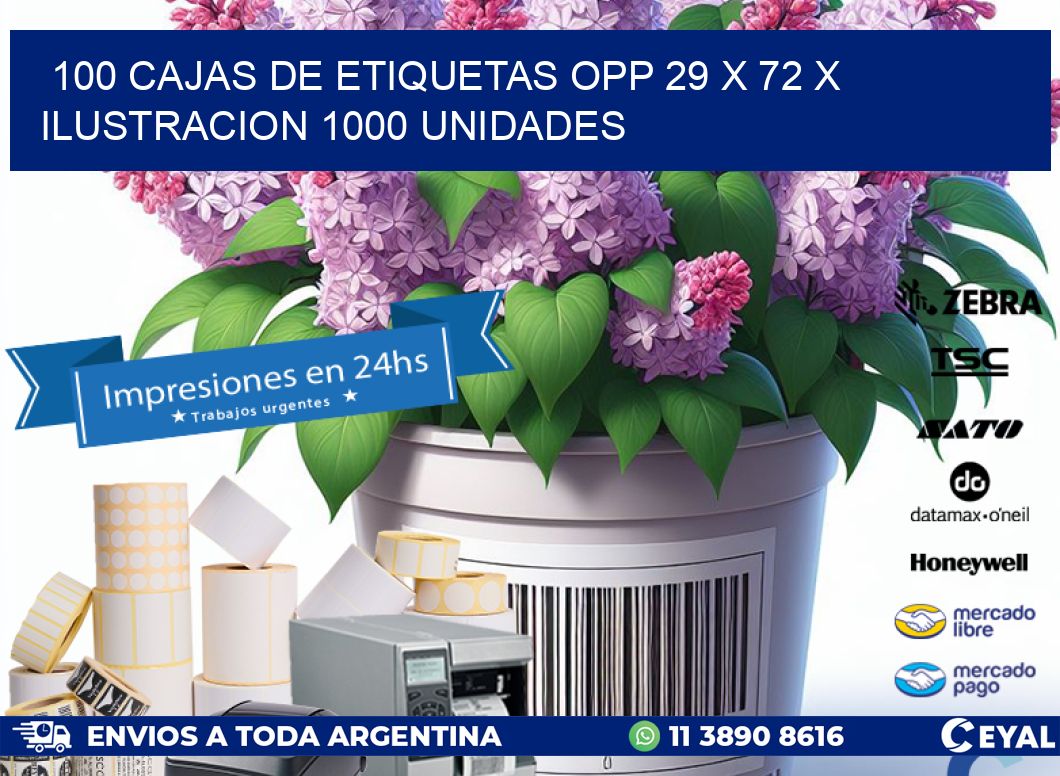 100 CAJAS DE ETIQUETAS OPP 29 x 72 X ILUSTRACION 1000 UNIDADES