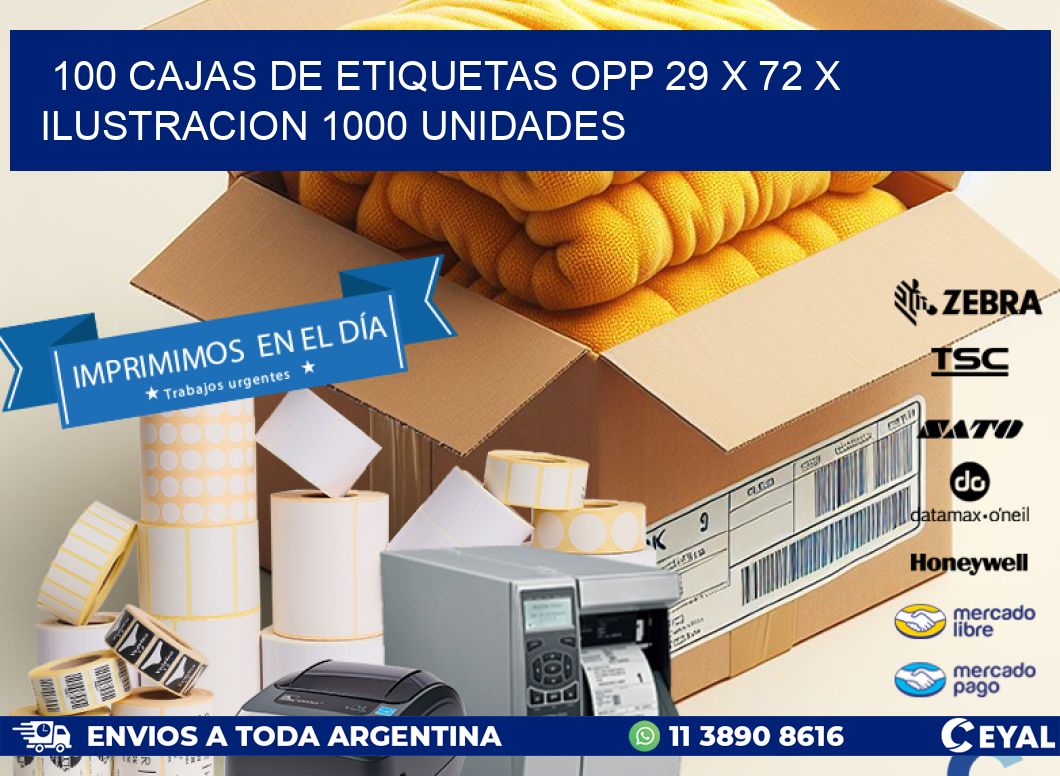 100 CAJAS DE ETIQUETAS OPP 29 x 72 X ILUSTRACION 1000 UNIDADES