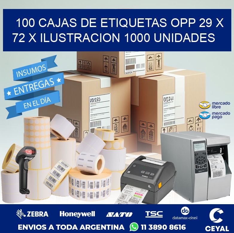 100 CAJAS DE ETIQUETAS OPP 29 x 72 X ILUSTRACION 1000 UNIDADES