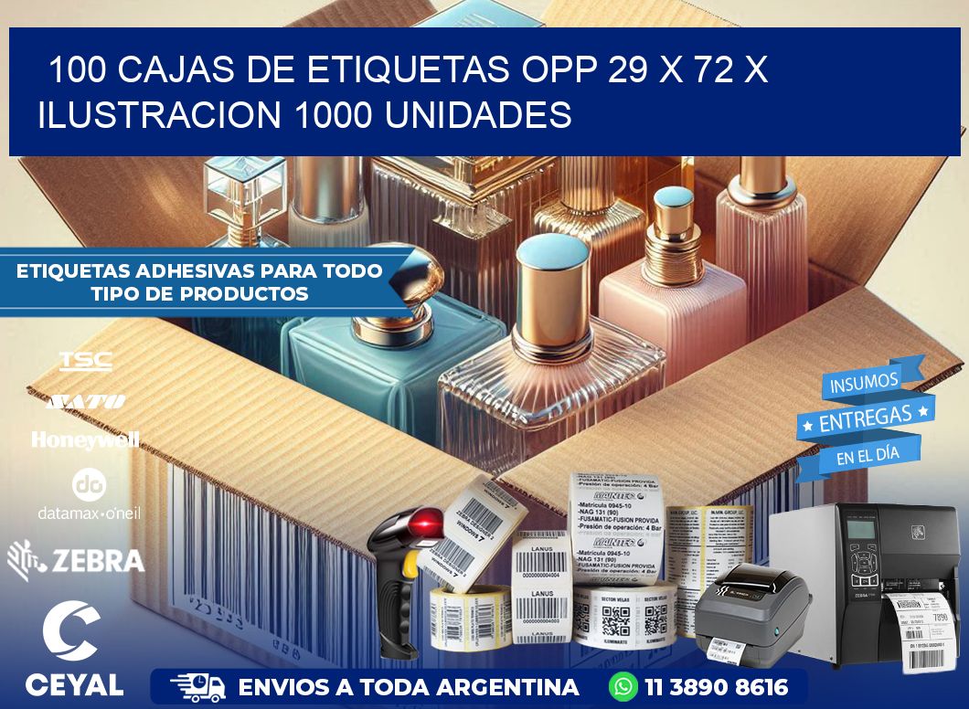 100 CAJAS DE ETIQUETAS OPP 29 x 72 X ILUSTRACION 1000 UNIDADES