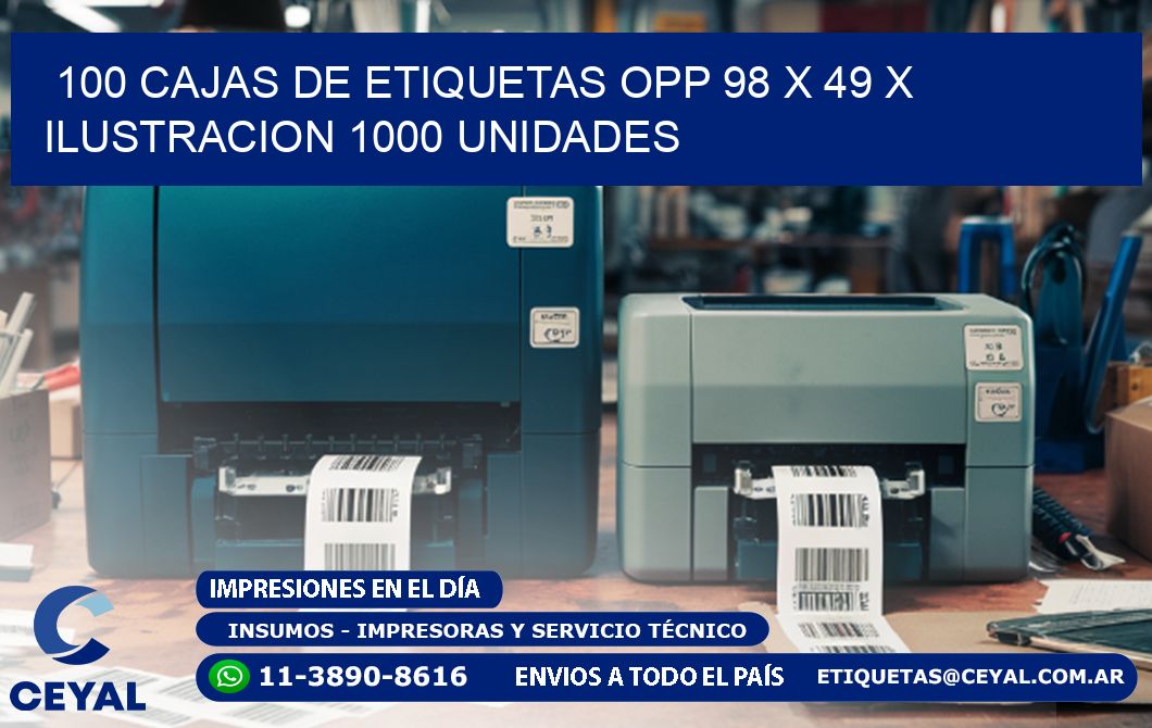 100 CAJAS DE ETIQUETAS OPP 98 x 49 X ILUSTRACION 1000 UNIDADES