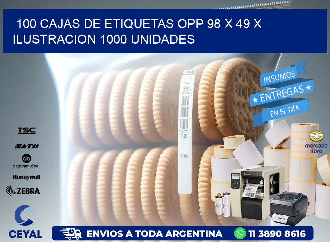 100 CAJAS DE ETIQUETAS OPP 98 x 49 X ILUSTRACION 1000 UNIDADES