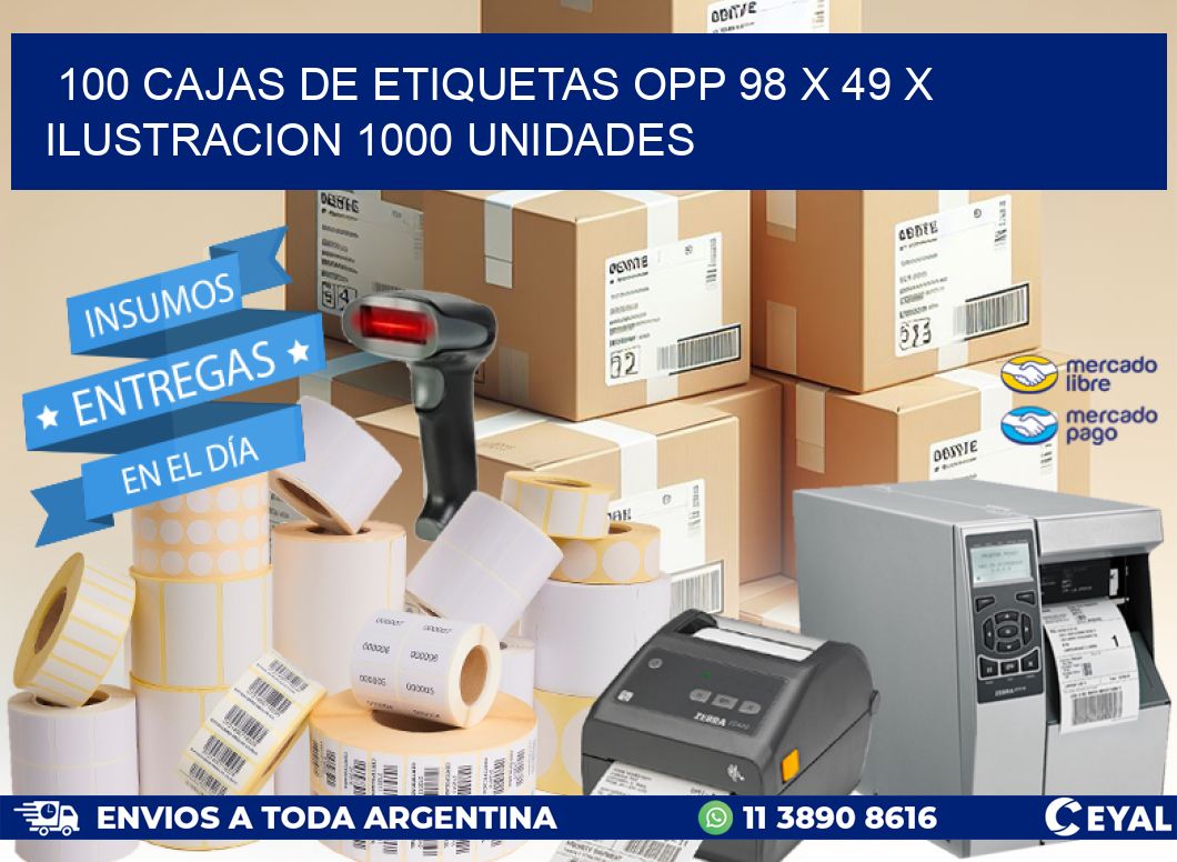 100 CAJAS DE ETIQUETAS OPP 98 x 49 X ILUSTRACION 1000 UNIDADES