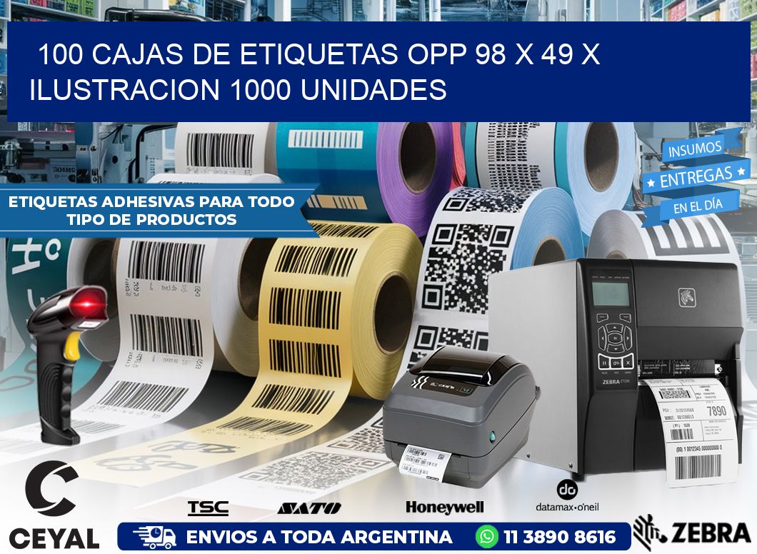 100 CAJAS DE ETIQUETAS OPP 98 x 49 X ILUSTRACION 1000 UNIDADES