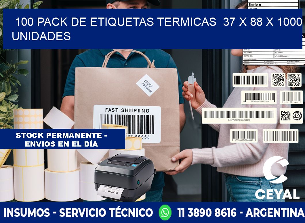 100 PACK DE ETIQUETAS TERMICAS  37 x 88 X 1000 UNIDADES