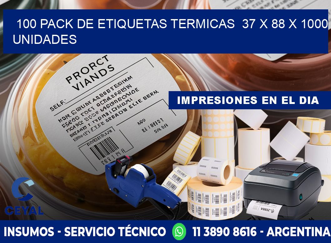 100 PACK DE ETIQUETAS TERMICAS  37 x 88 X 1000 UNIDADES