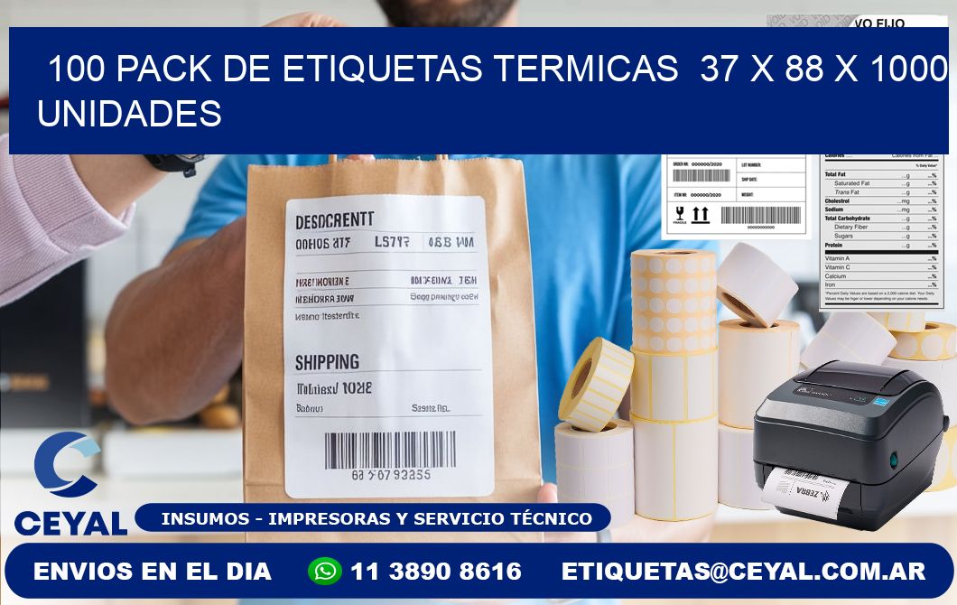 100 PACK DE ETIQUETAS TERMICAS  37 x 88 X 1000 UNIDADES