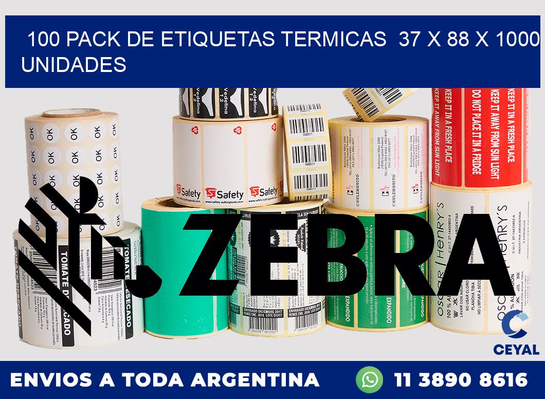 100 PACK DE ETIQUETAS TERMICAS  37 x 88 X 1000 UNIDADES