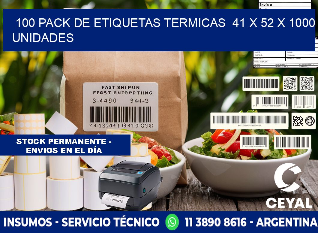 100 PACK DE ETIQUETAS TERMICAS  41 x 52 X 1000 UNIDADES