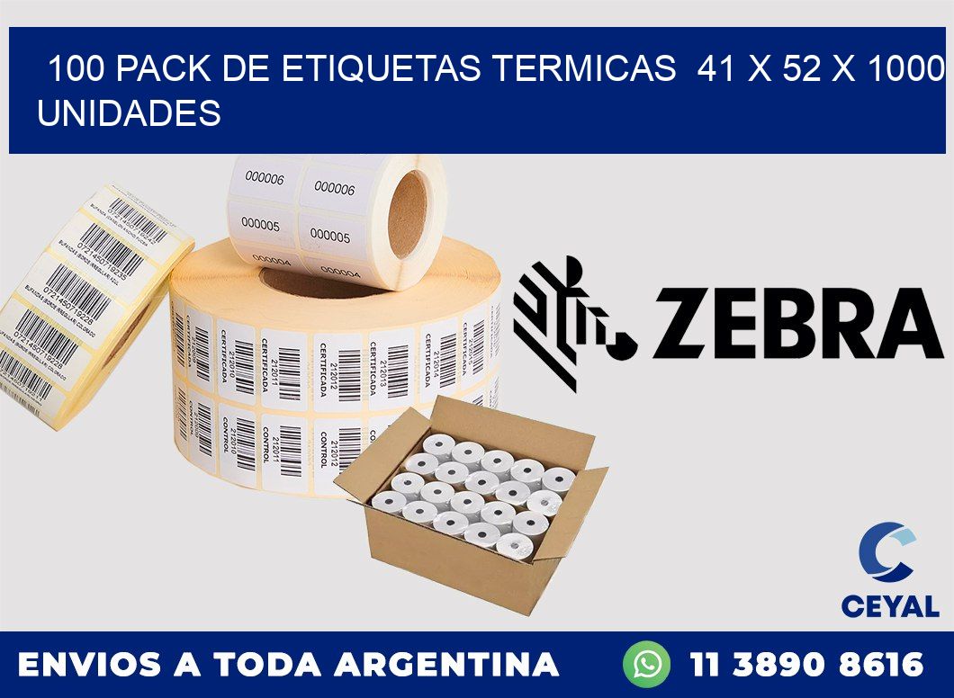 100 PACK DE ETIQUETAS TERMICAS  41 x 52 X 1000 UNIDADES