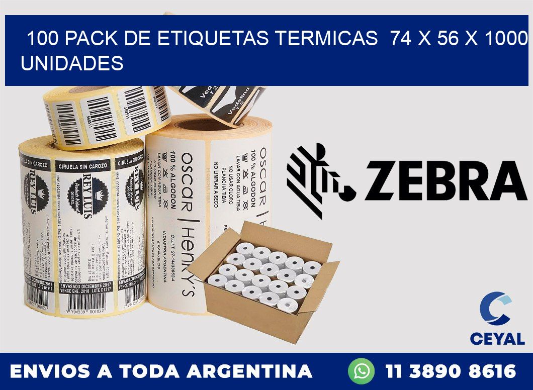 100 PACK DE ETIQUETAS TERMICAS  74 x 56 X 1000 UNIDADES