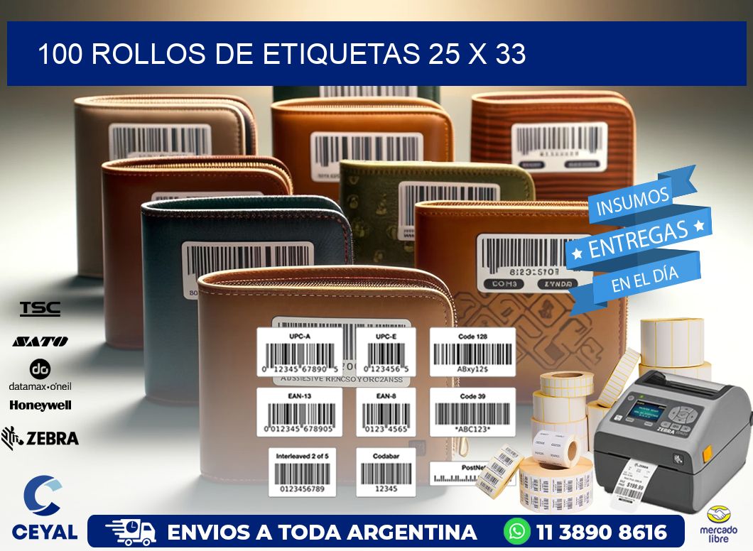 100 ROLLOS DE ETIQUETAS 25 x 33