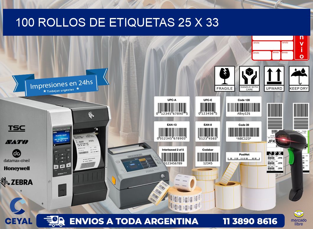 100 ROLLOS DE ETIQUETAS 25 x 33