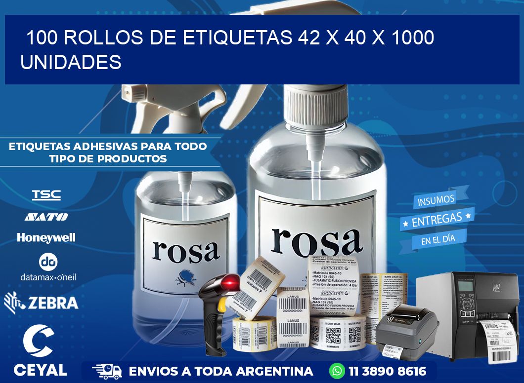 100 ROLLOS DE ETIQUETAS 42 x 40 X 1000 UNIDADES