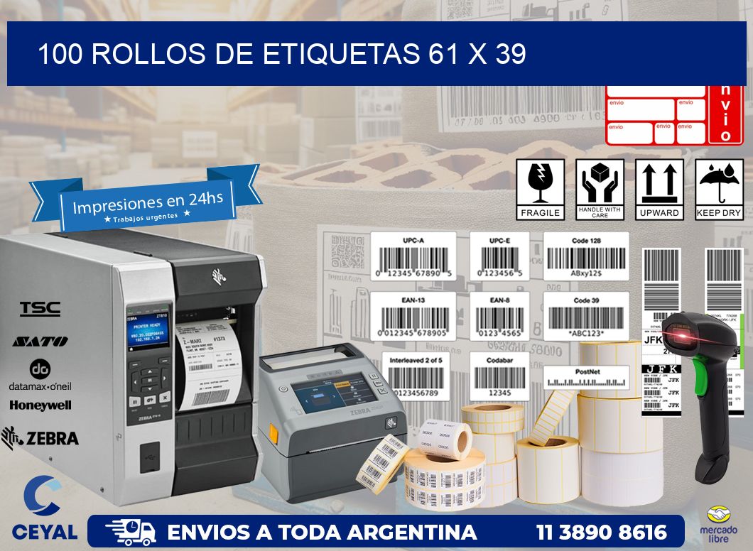 100 ROLLOS DE ETIQUETAS 61 x 39