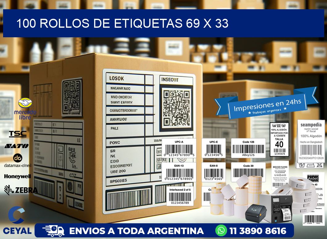 100 ROLLOS DE ETIQUETAS 69 x 33