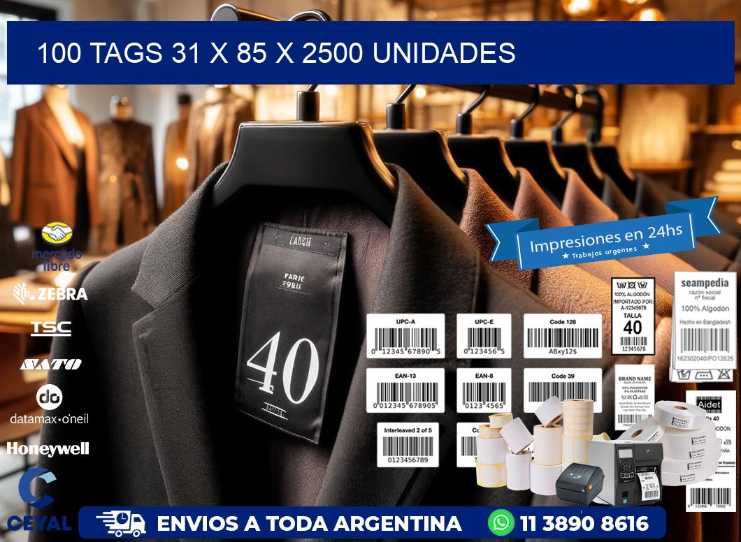 100 TAGS 31 x 85 X 2500 UNIDADES