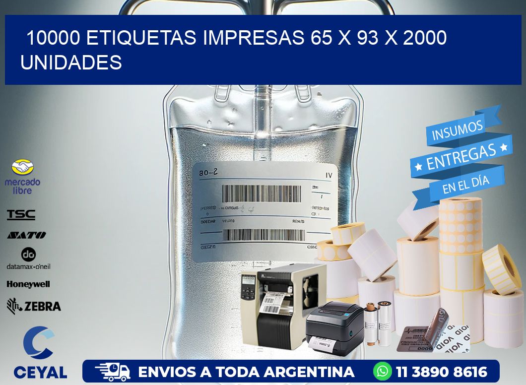 10000 ETIQUETAS IMPRESAS 65 x 93 X 2000 UNIDADES