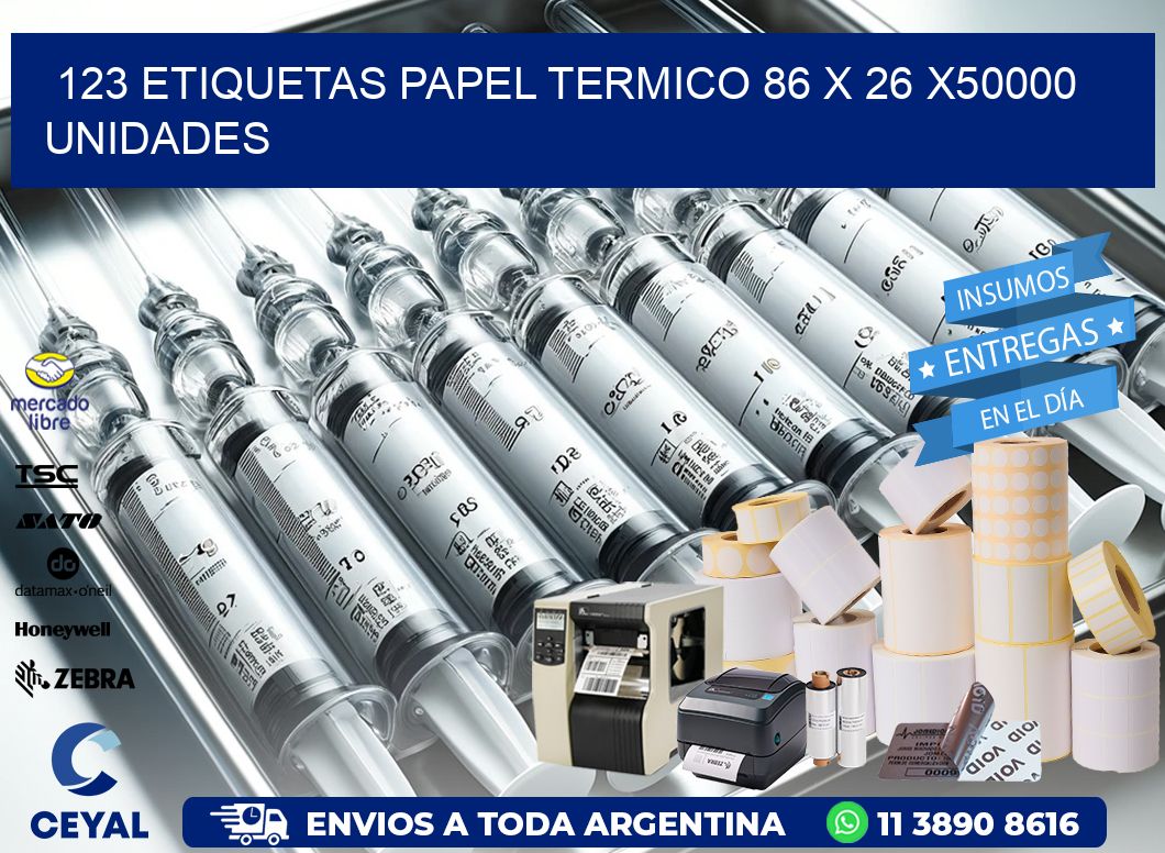 123 ETIQUETAS PAPEL TERMICO 86 x 26 X50000 UNIDADES