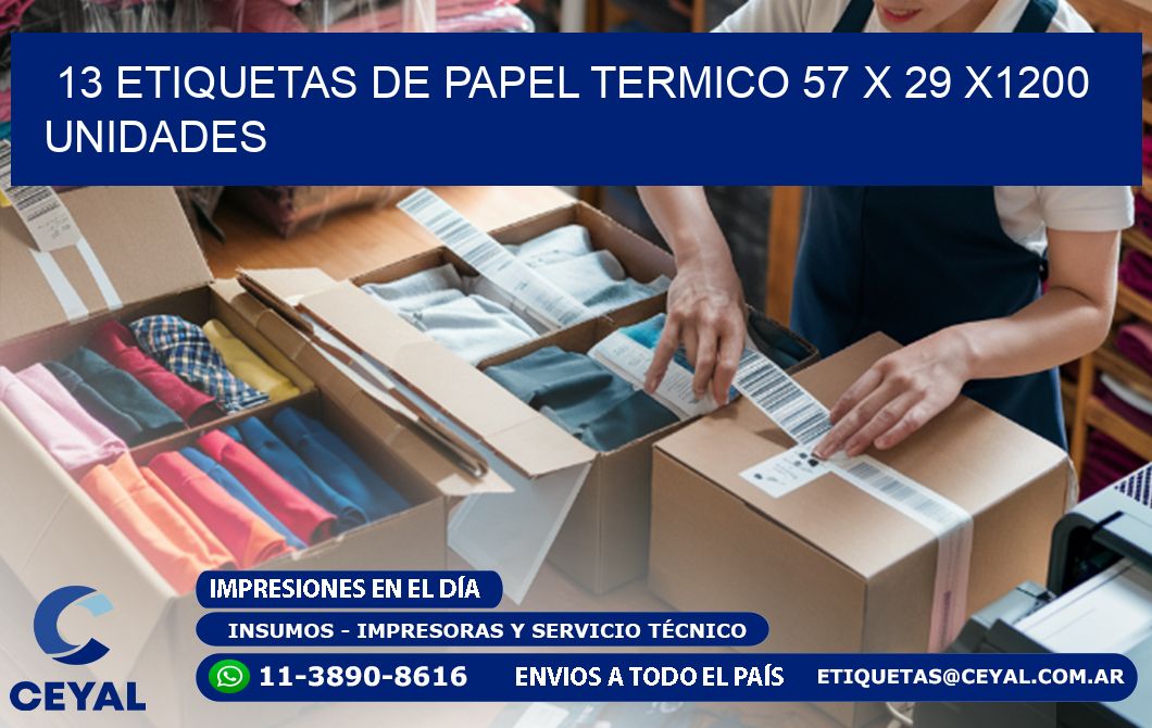 13 ETIQUETAS DE PAPEL TERMICO 57 x 29 X1200 UNIDADES