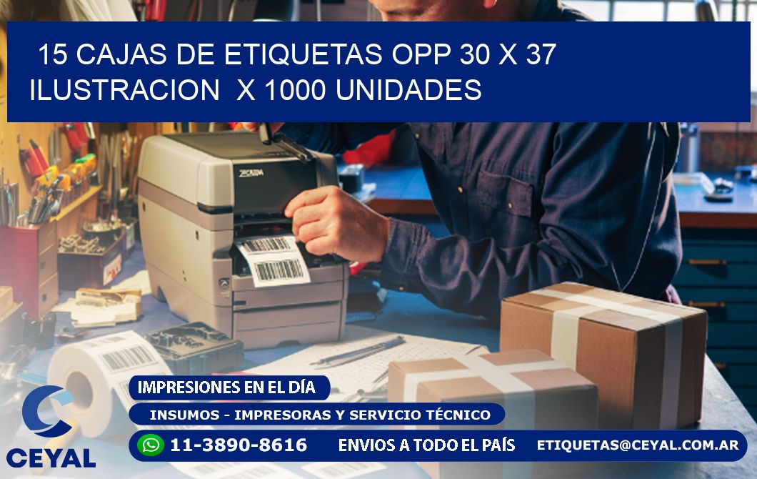 15 CAJAS DE ETIQUETAS OPP 30 x 37 ILUSTRACION  X 1000 UNIDADES