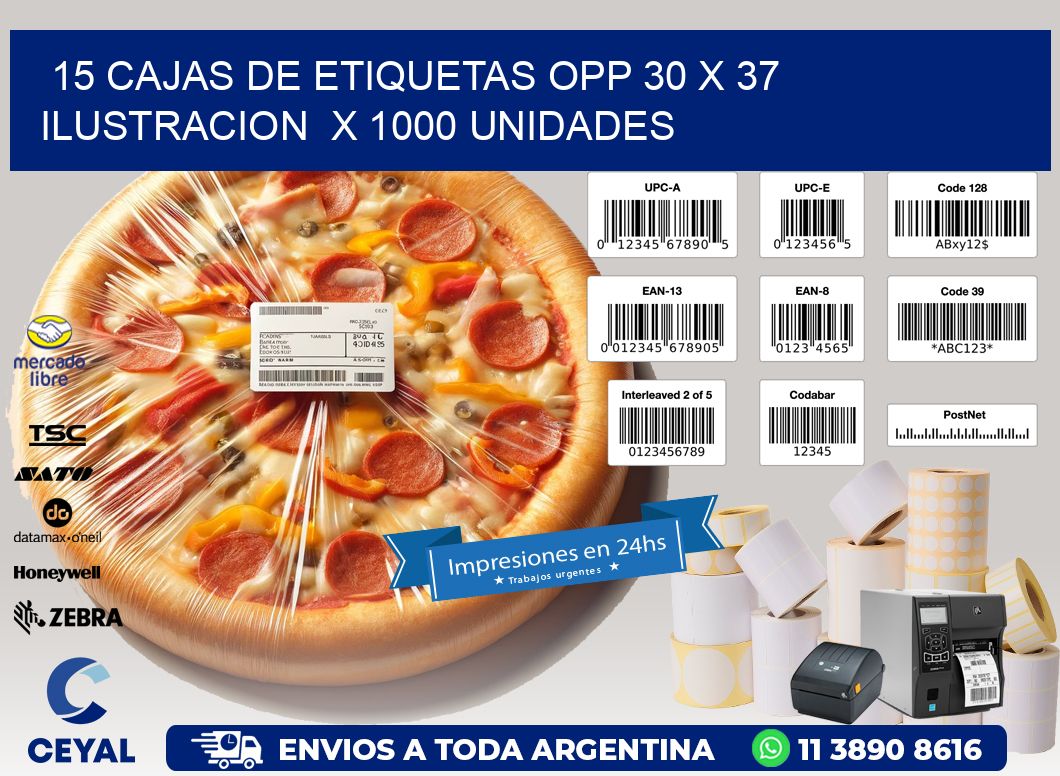 15 CAJAS DE ETIQUETAS OPP 30 x 37 ILUSTRACION  X 1000 UNIDADES