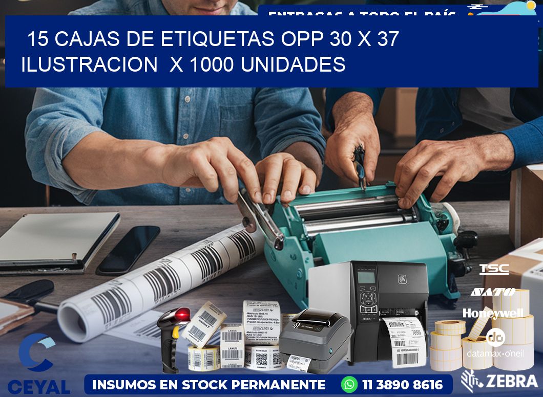 15 CAJAS DE ETIQUETAS OPP 30 x 37 ILUSTRACION  X 1000 UNIDADES