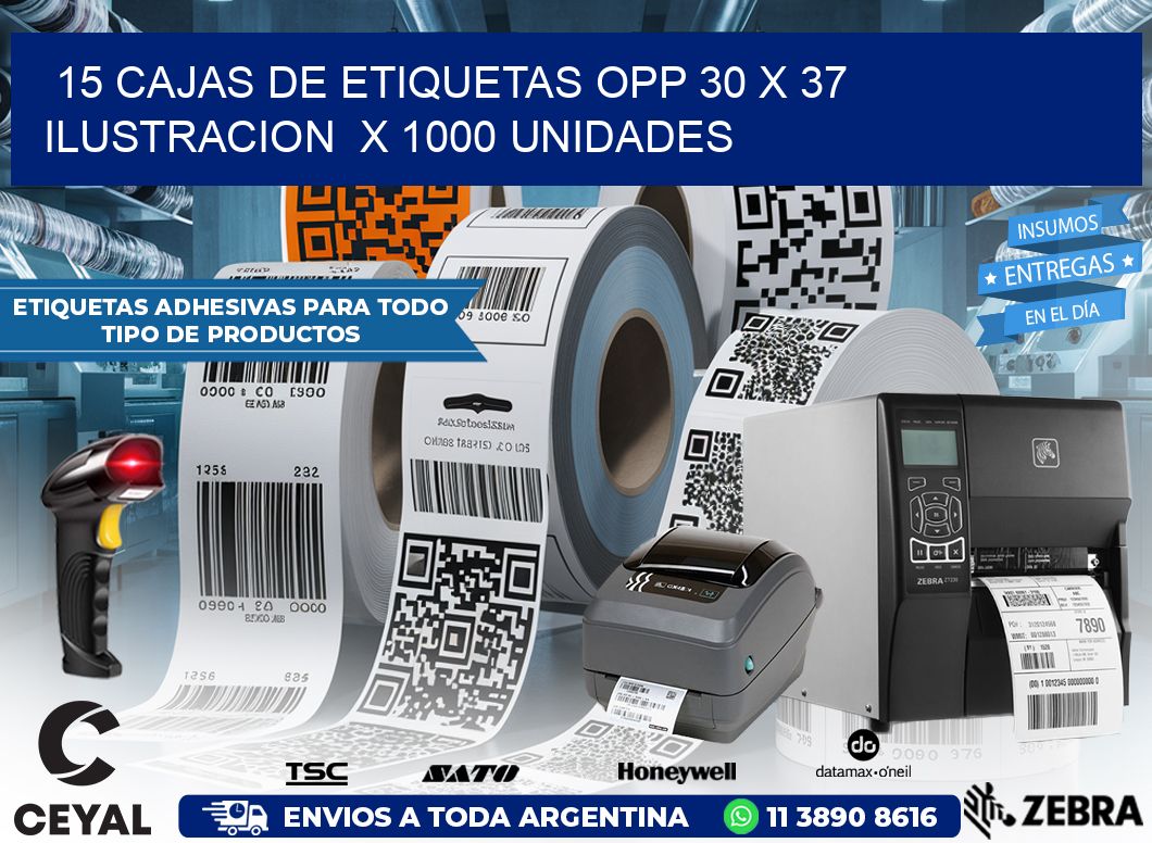 15 CAJAS DE ETIQUETAS OPP 30 x 37 ILUSTRACION  X 1000 UNIDADES