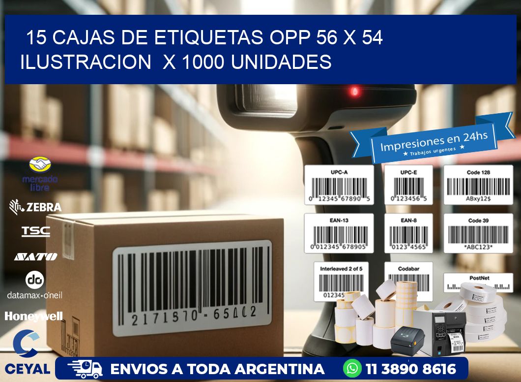 15 CAJAS DE ETIQUETAS OPP 56 x 54 ILUSTRACION  X 1000 UNIDADES