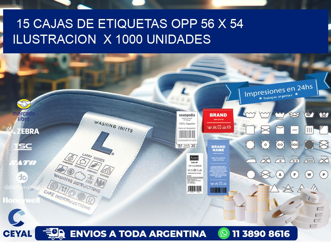 15 CAJAS DE ETIQUETAS OPP 56 x 54 ILUSTRACION  X 1000 UNIDADES