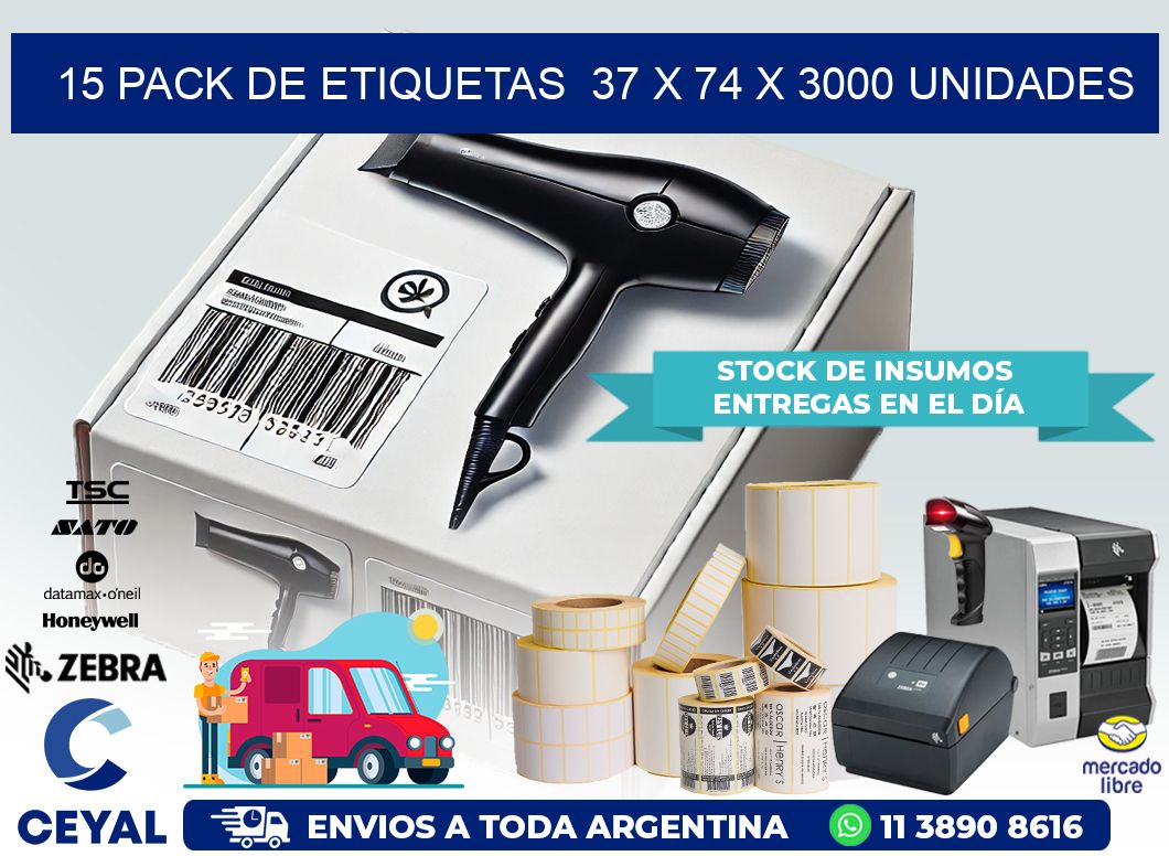 15 PACK DE ETIQUETAS  37 x 74 X 3000 UNIDADES