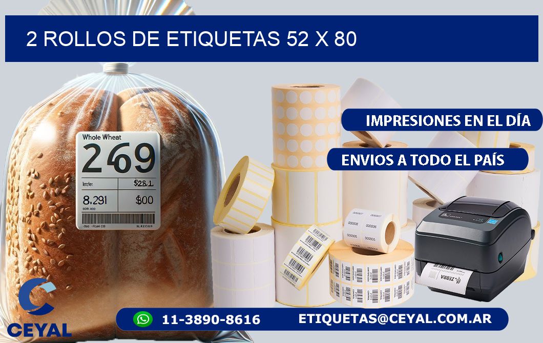 2 ROLLOS DE ETIQUETAS 52 x 80