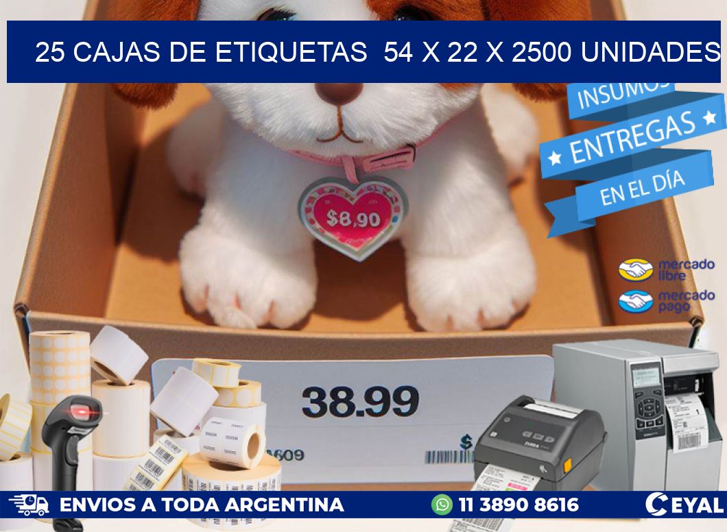 25 CAJAS DE ETIQUETAS  54 x 22 X 2500 UNIDADES