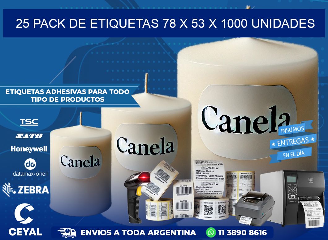 25 PACK DE ETIQUETAS 78 x 53 X 1000 UNIDADES