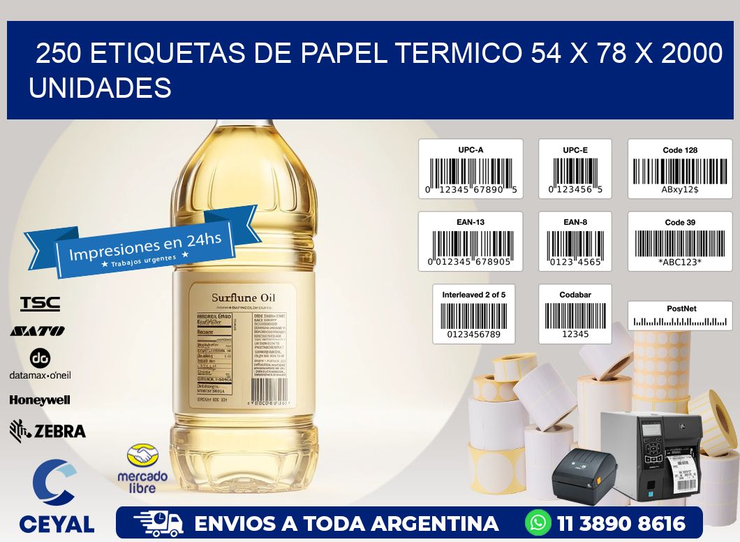 250 ETIQUETAS DE PAPEL TERMICO 54 x 78 X 2000 UNIDADES