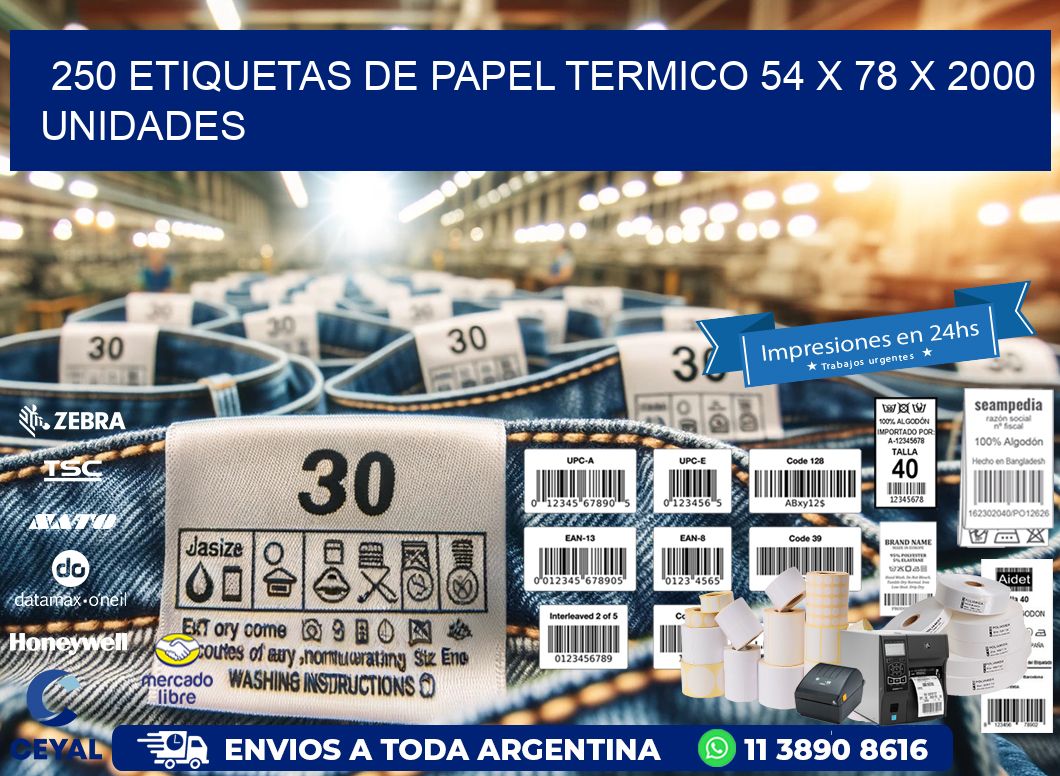 250 ETIQUETAS DE PAPEL TERMICO 54 x 78 X 2000 UNIDADES