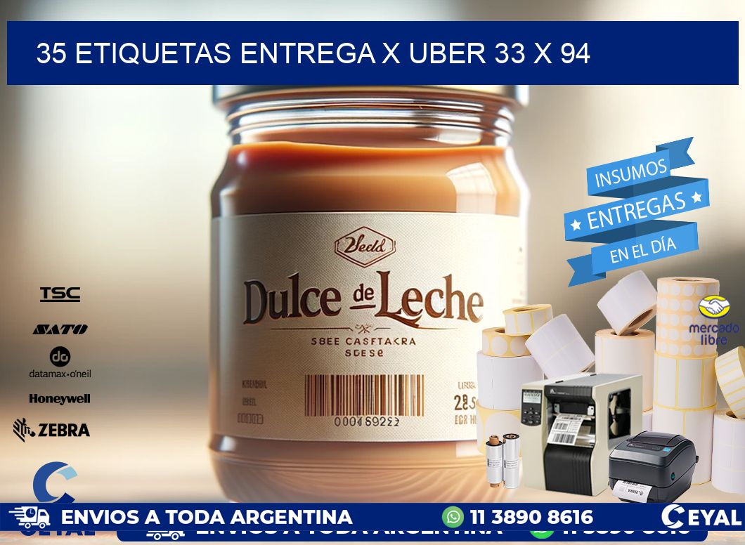 35 ETIQUETAS ENTREGA X UBER 33 x 94