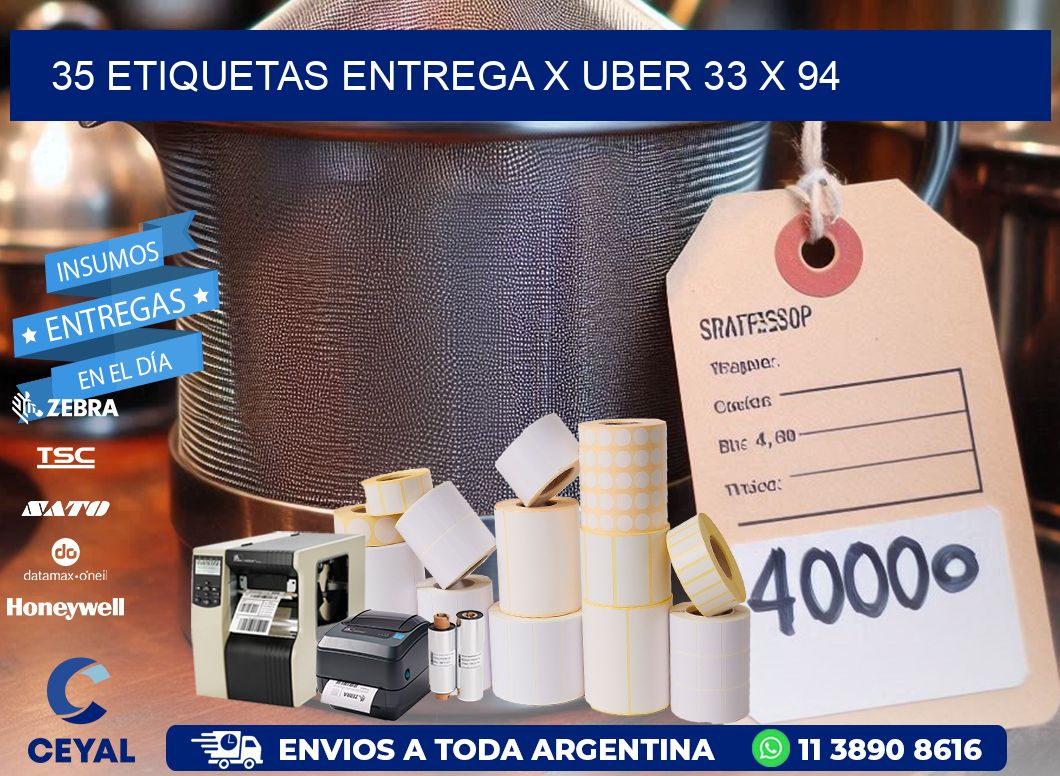 35 ETIQUETAS ENTREGA X UBER 33 x 94