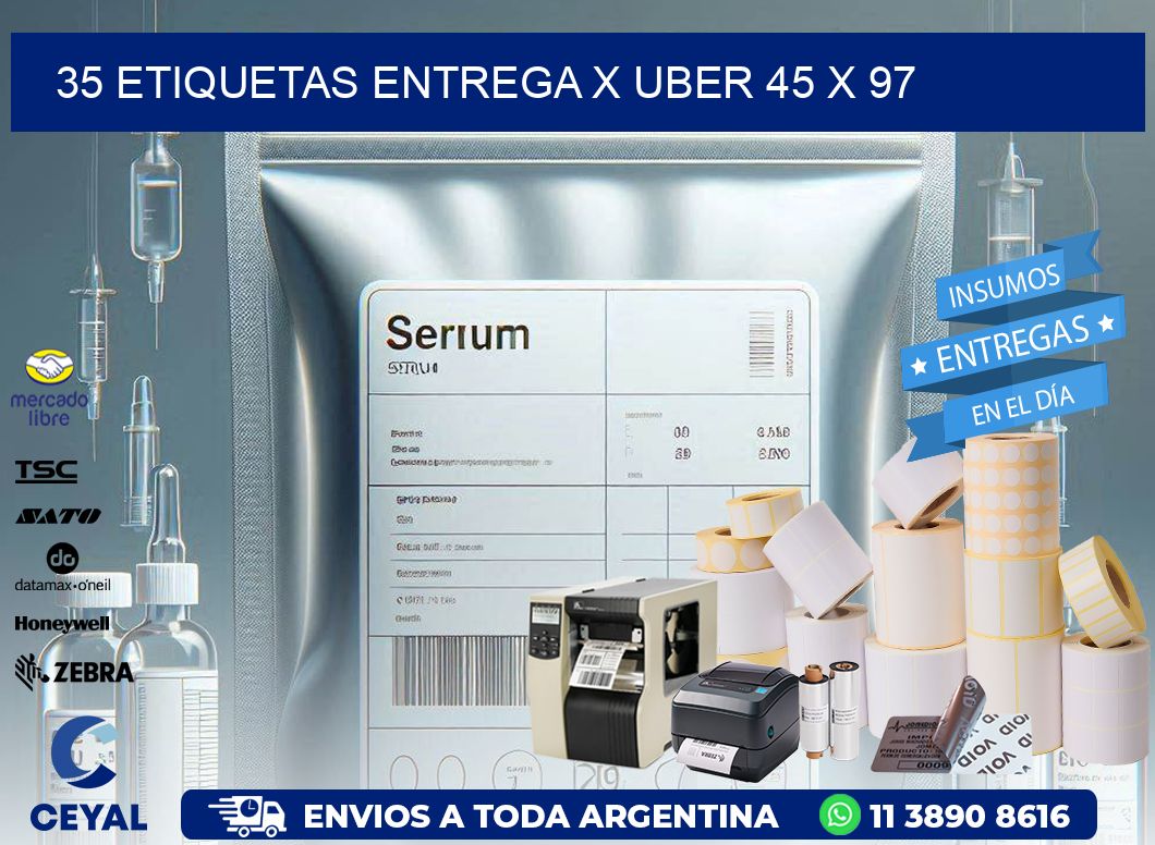 35 ETIQUETAS ENTREGA X UBER 45 x 97