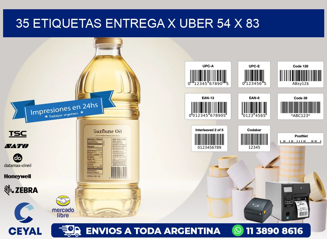 35 ETIQUETAS ENTREGA X UBER 54 x 83