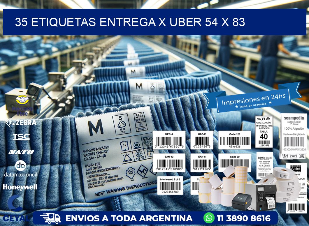 35 ETIQUETAS ENTREGA X UBER 54 x 83