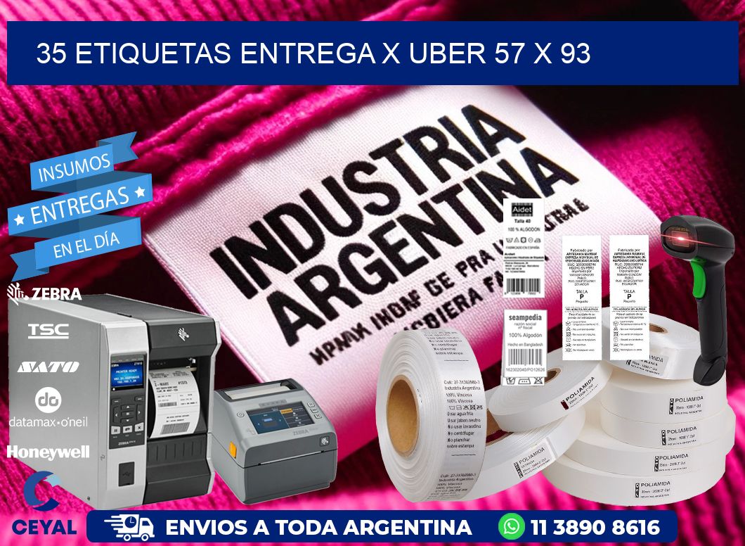 35 ETIQUETAS ENTREGA X UBER 57 x 93