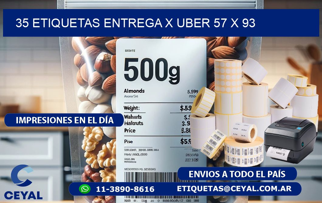 35 ETIQUETAS ENTREGA X UBER 57 x 93