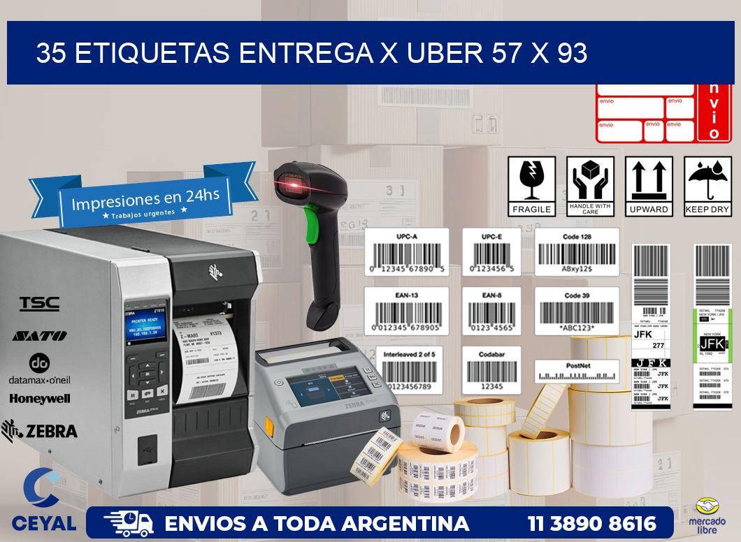 35 ETIQUETAS ENTREGA X UBER 57 x 93